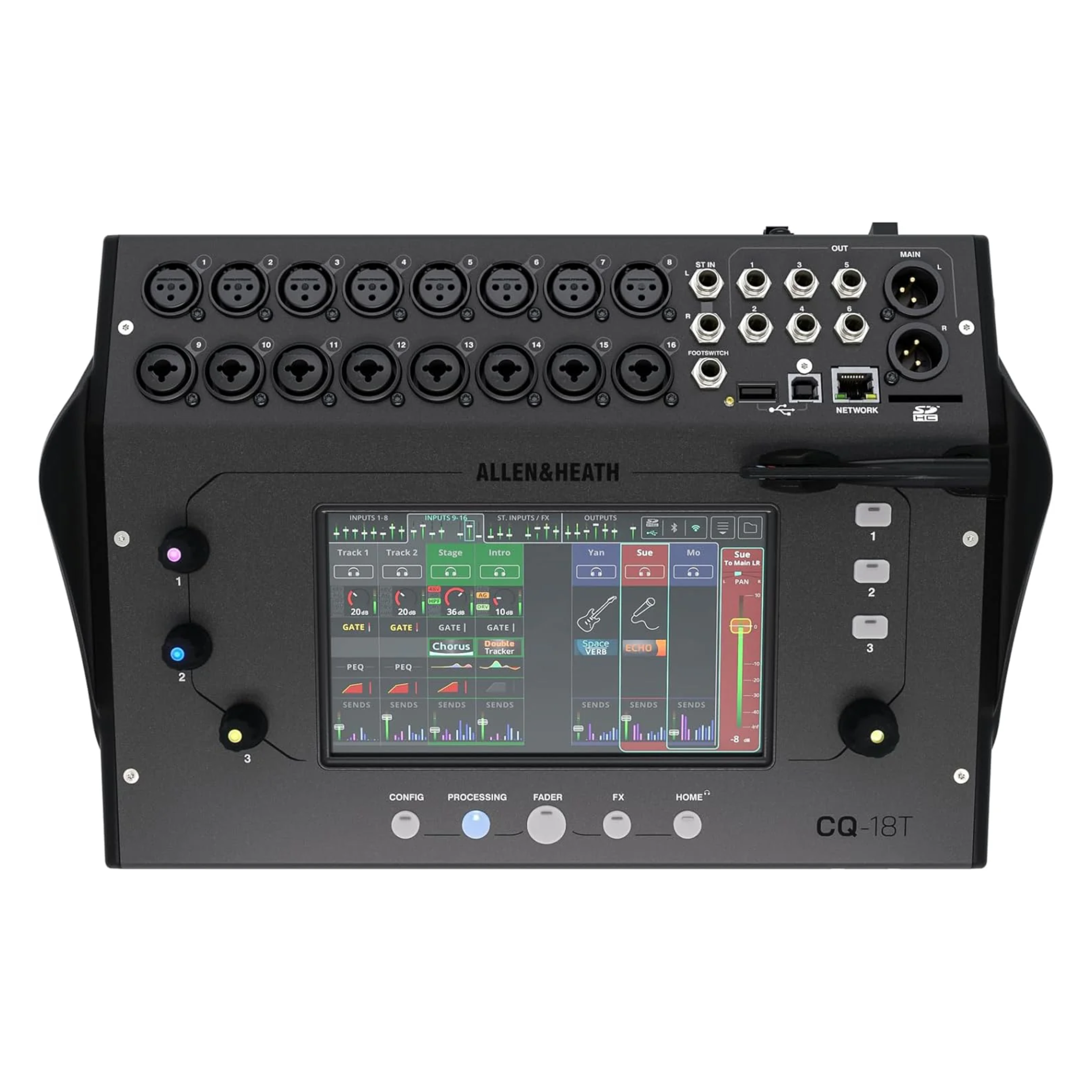 Allen & Heath CQ-18T - Mezclador digital con visualización táctil de 7 pulgadas y conectividad WiFi y Bluetooth