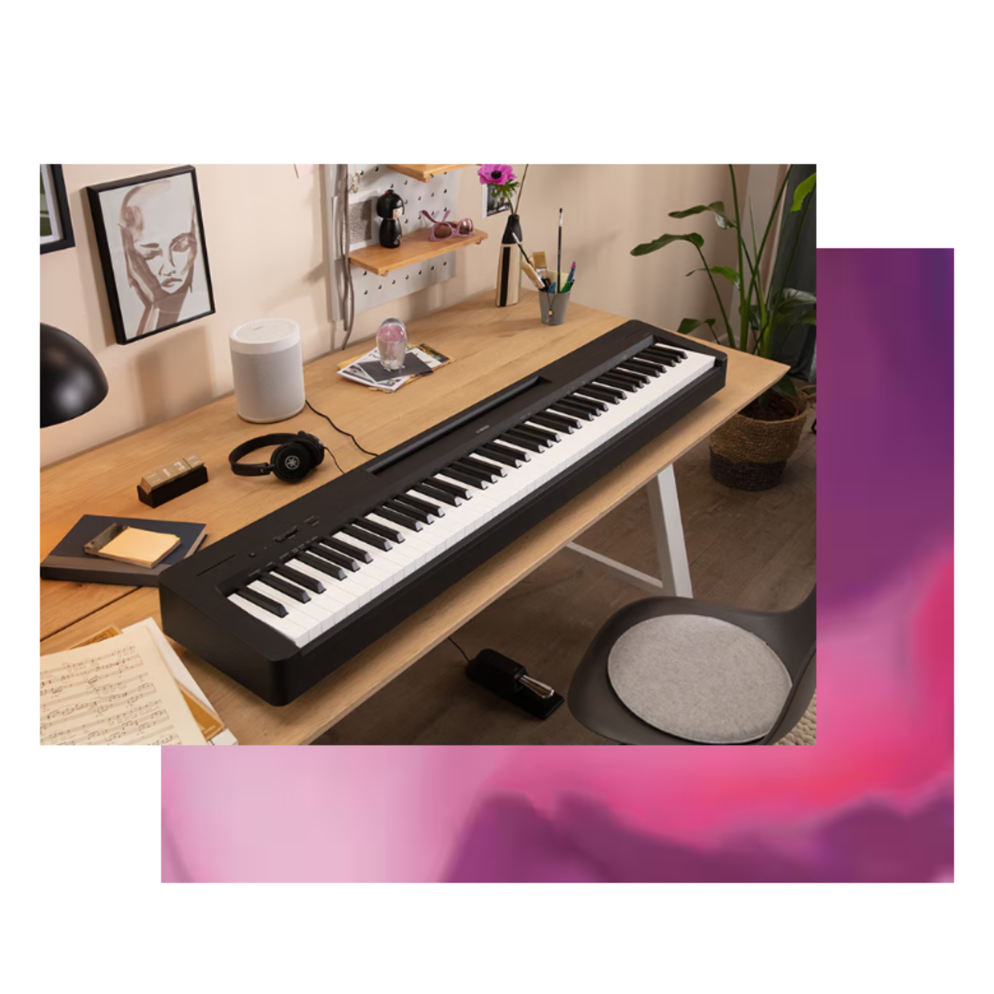 Yamaha P-145 – Piano digital portátil y liviano con teclado Graded Hammer Compact de 88 teclas y 10 voces instrumentales, color negro