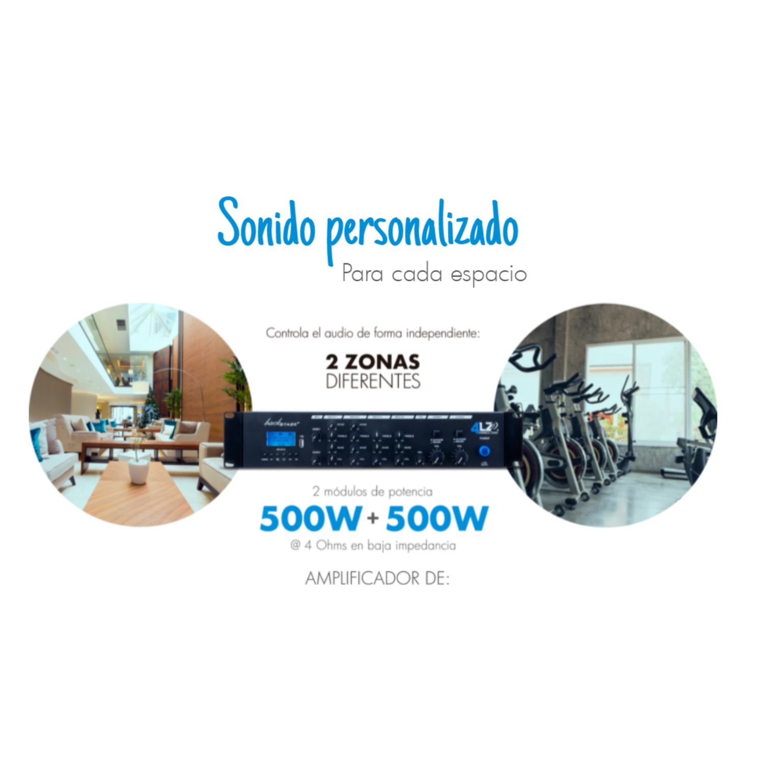 Amplificador de línea 70/100V Backstage 4LZ2 con 4 entradas 2 zonas