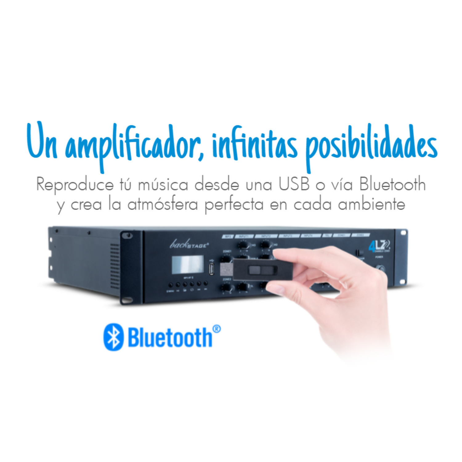 Amplificador de línea 70/100V Backstage 4LZ2 con 4 entradas 2 zonas