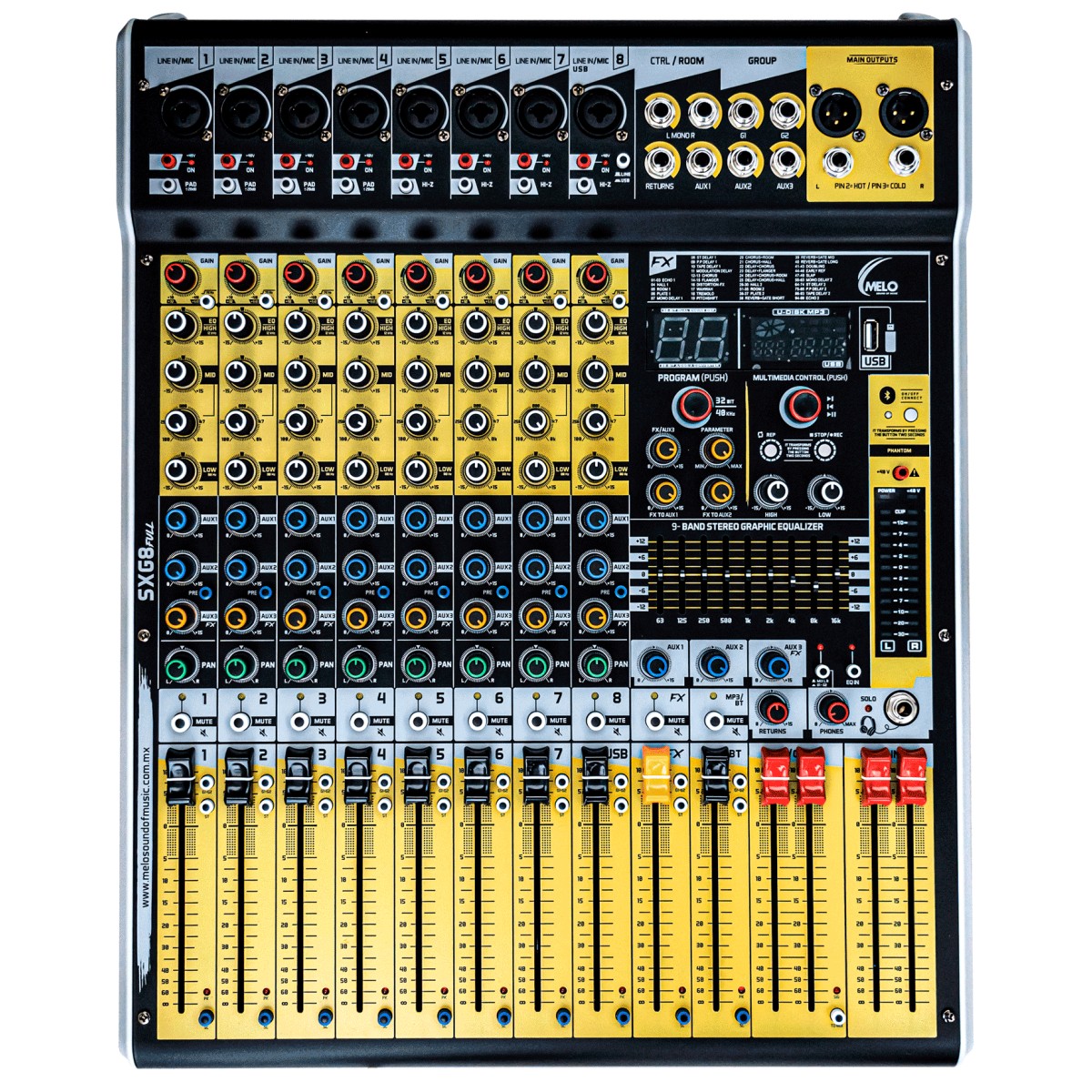 Mezcladora Profesional Melo SXG8FULL 8 Canales tarjeta de sonido USB
