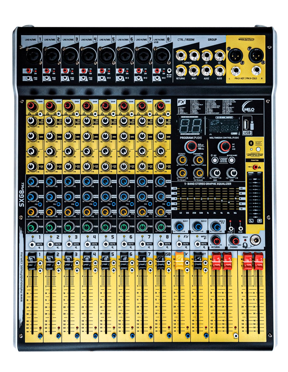 Mezcladora Profesional Melo SXG8FULL 8 Canales tarjeta de sonido USB