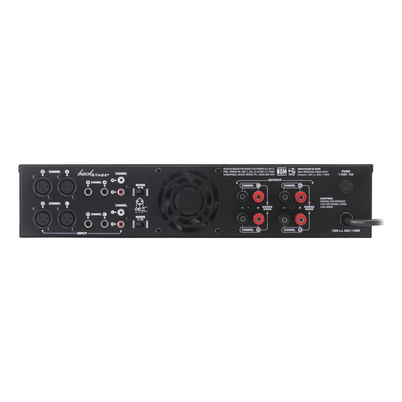 Backstage Mx4.4 800 Watts Amplificador 4 Canales 2 Zonas