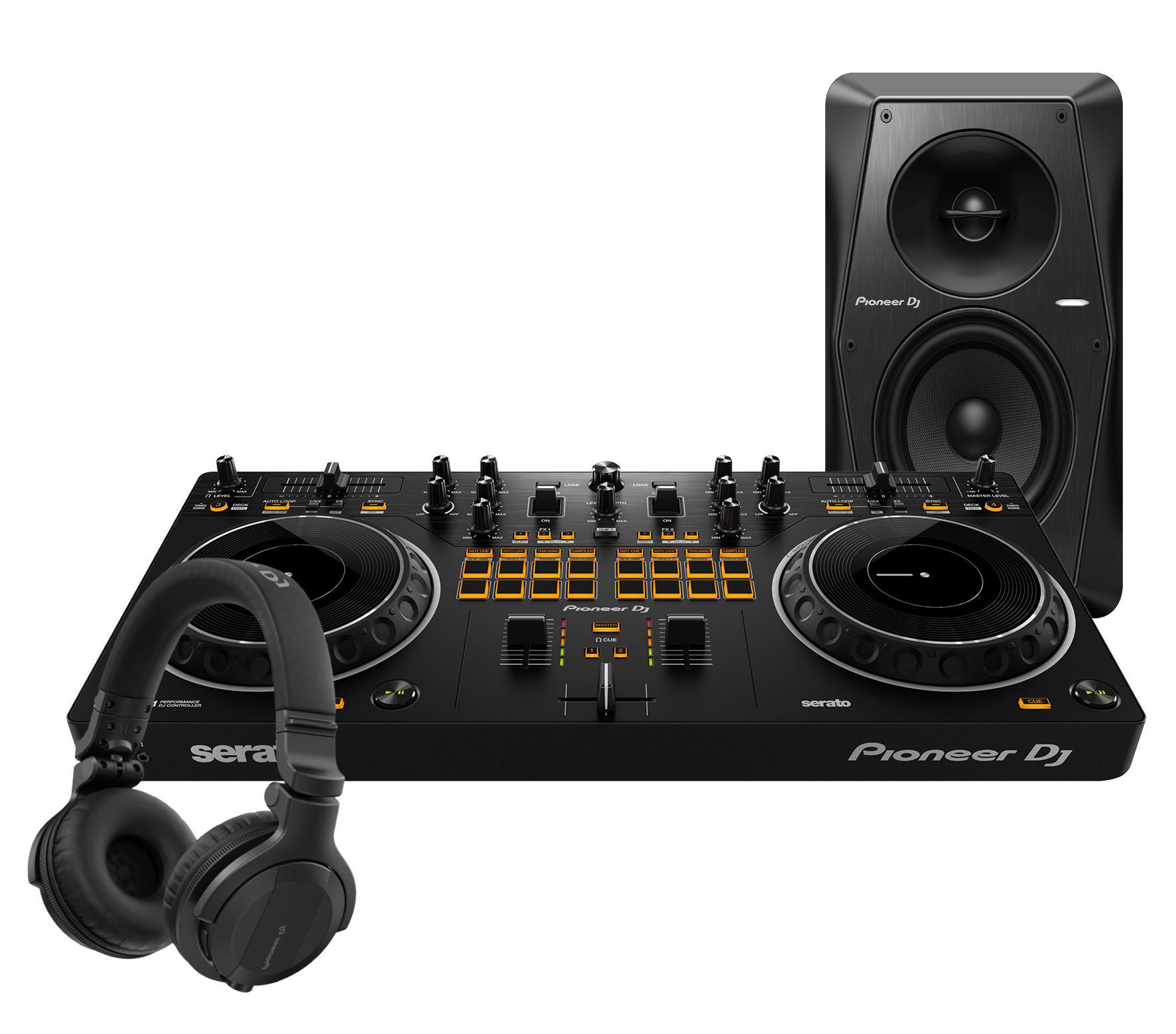 Pioneer DJ Controller Bundle Ddjrev1, Headphones and Studio Monitor