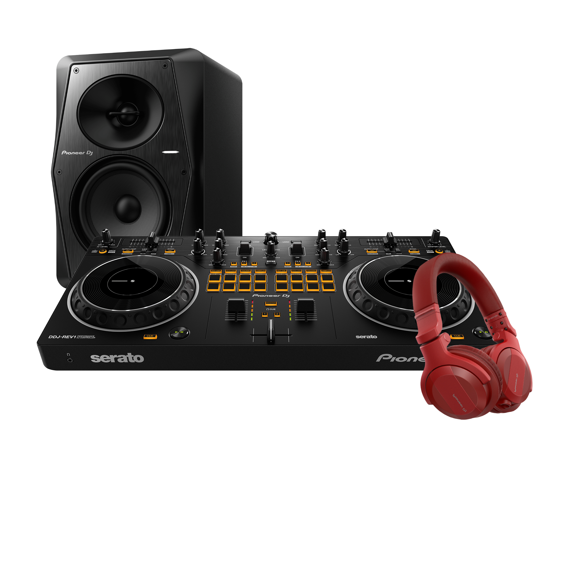 Pioneer DJ Controller Bundle Ddjrev1, Headphones and Studio Monitor