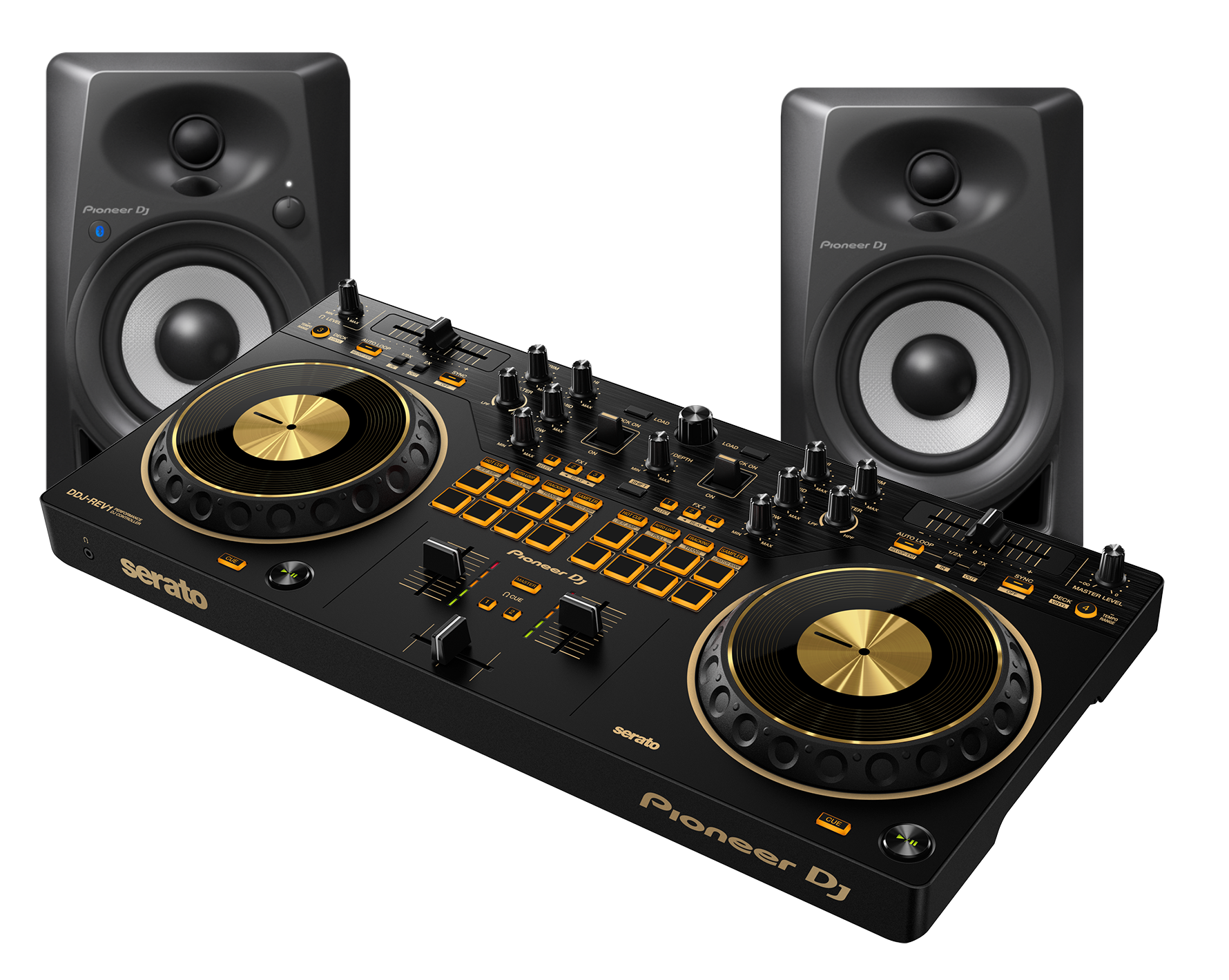 Paquete Pioneer Controlador DJ de 2 canales más par de monitores DM40BT