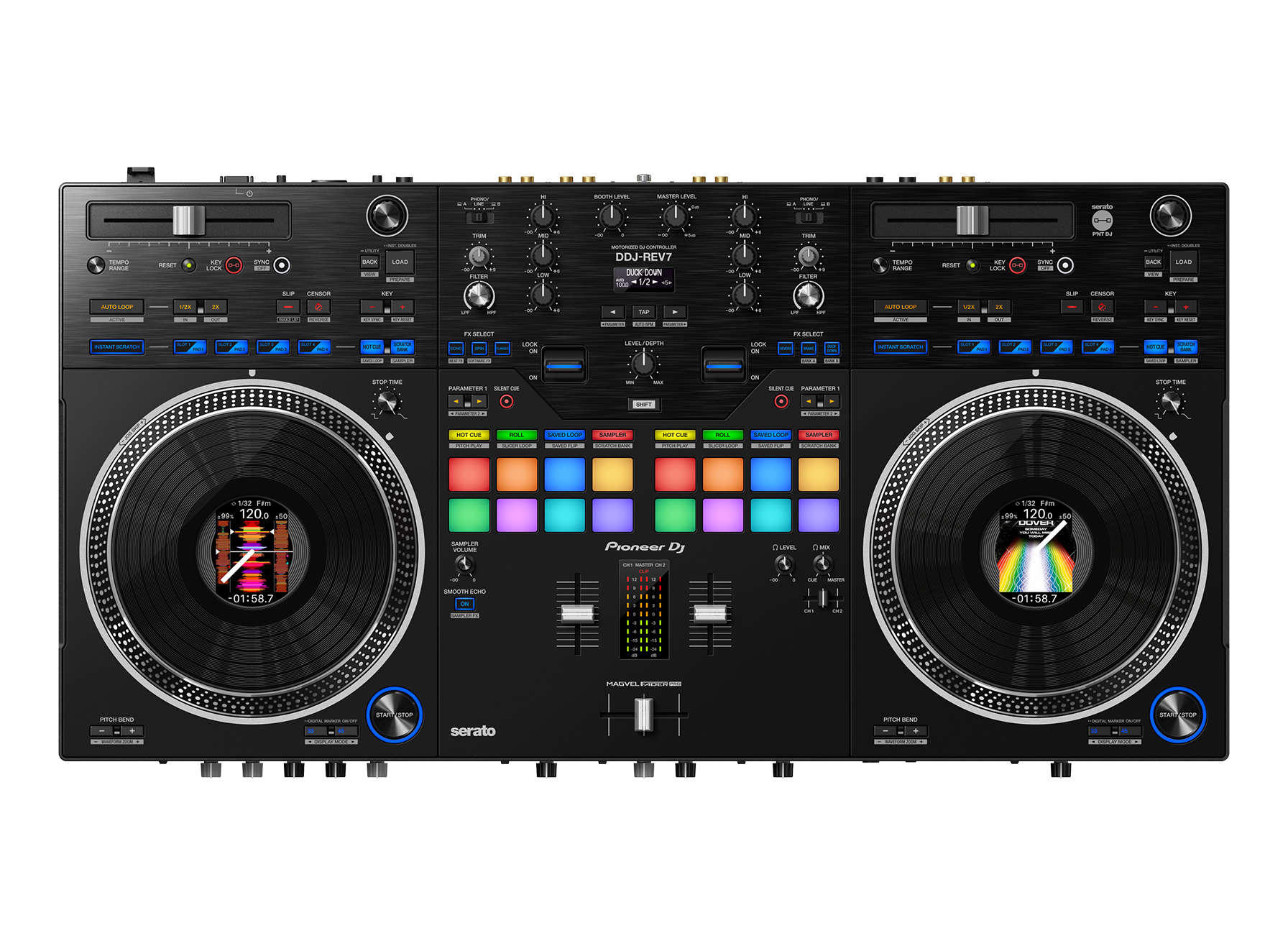 Pioneer DJ Professional DJ Controller Bundle DDJREV7 plus White Headphones and Professional Studio Monitor