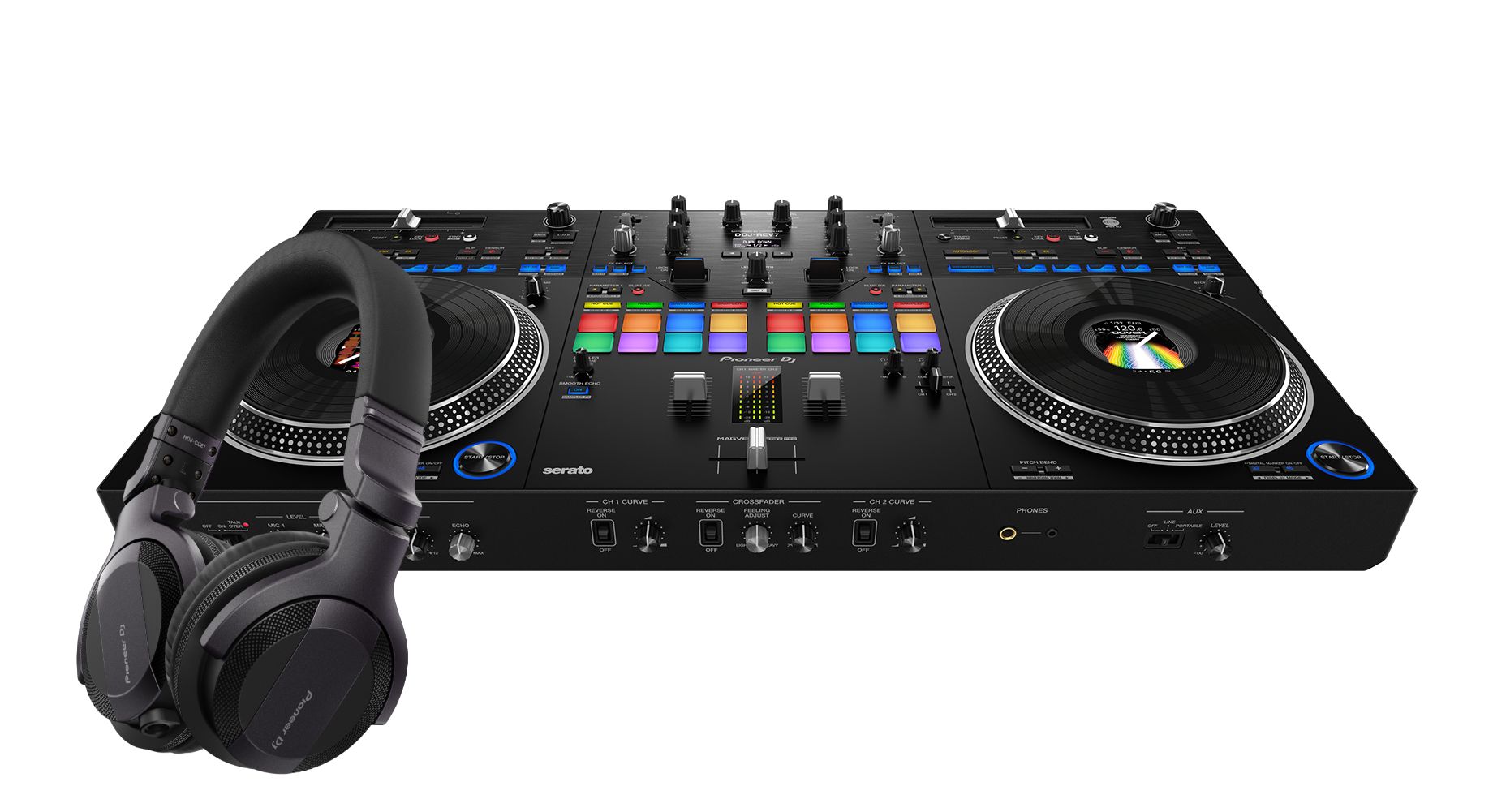 Pioneer DJ Bundle DDJREV7 2-Channel Professional DJ Controller and Headphones