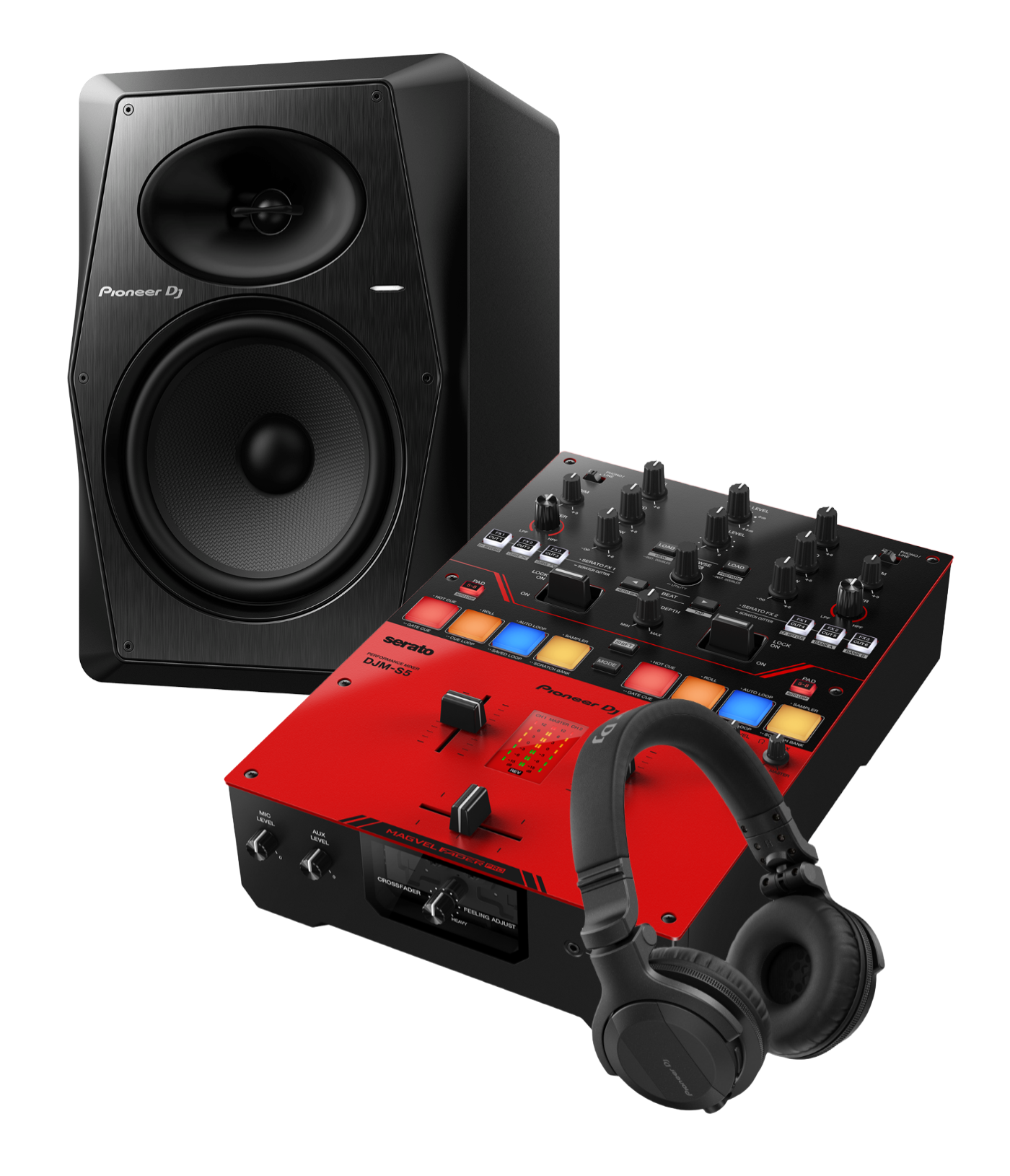 PIONEERDJ Bundle with 2-Channel Mixer plus Headphones and Professional Monitor