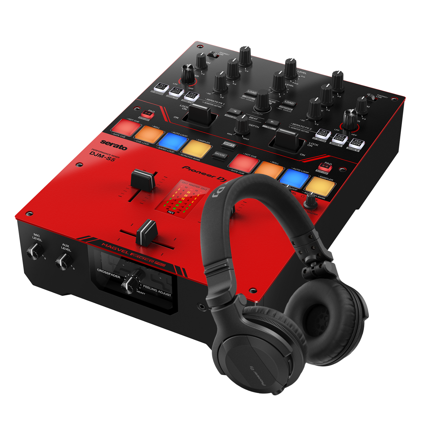 PIONEERDJ Bundle with 2-Channel Mixer and Headphones Black