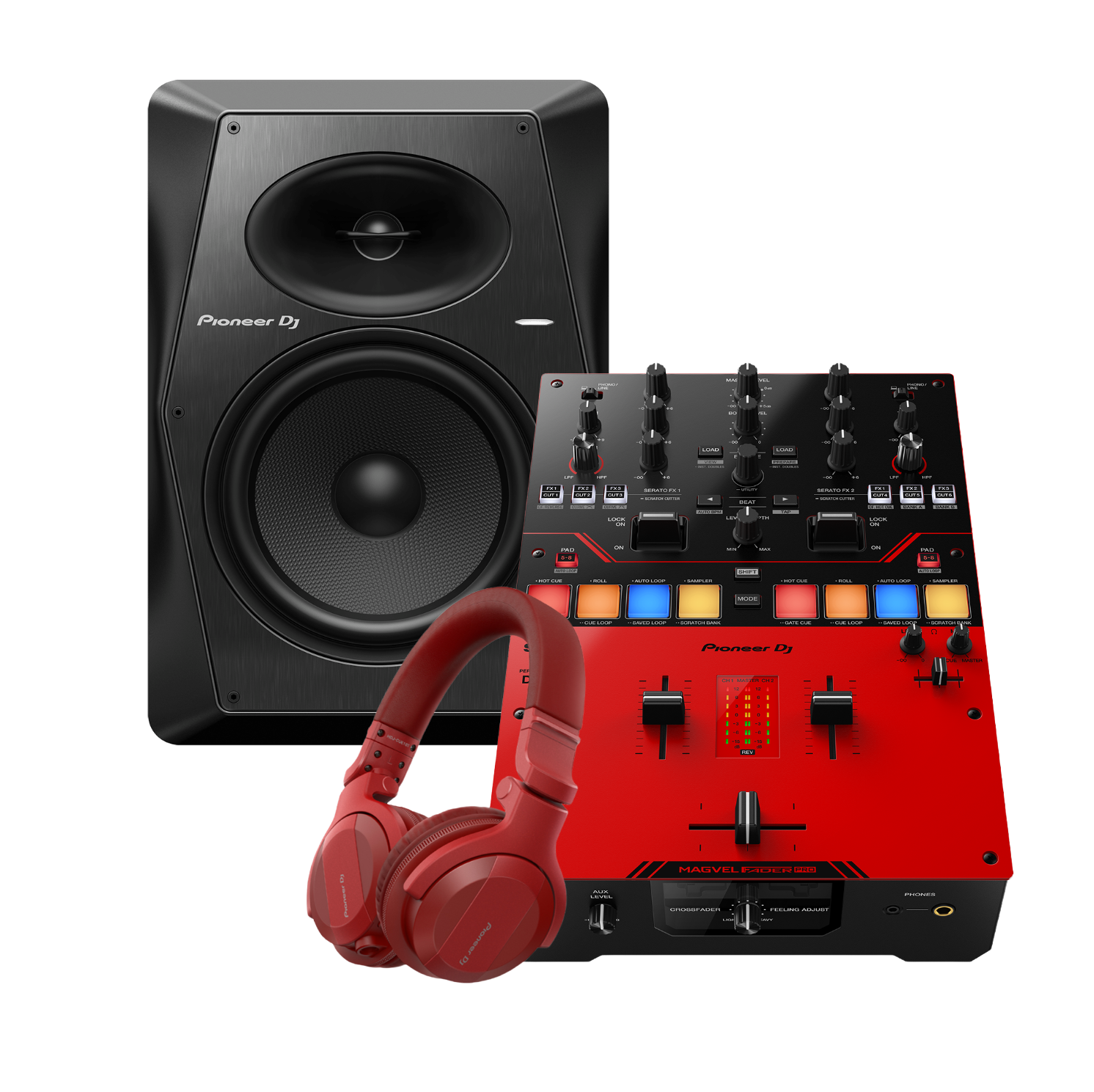 PIONEERDJ Bundle with 2-Channel Mixer plus Headphones and Professional Monitor