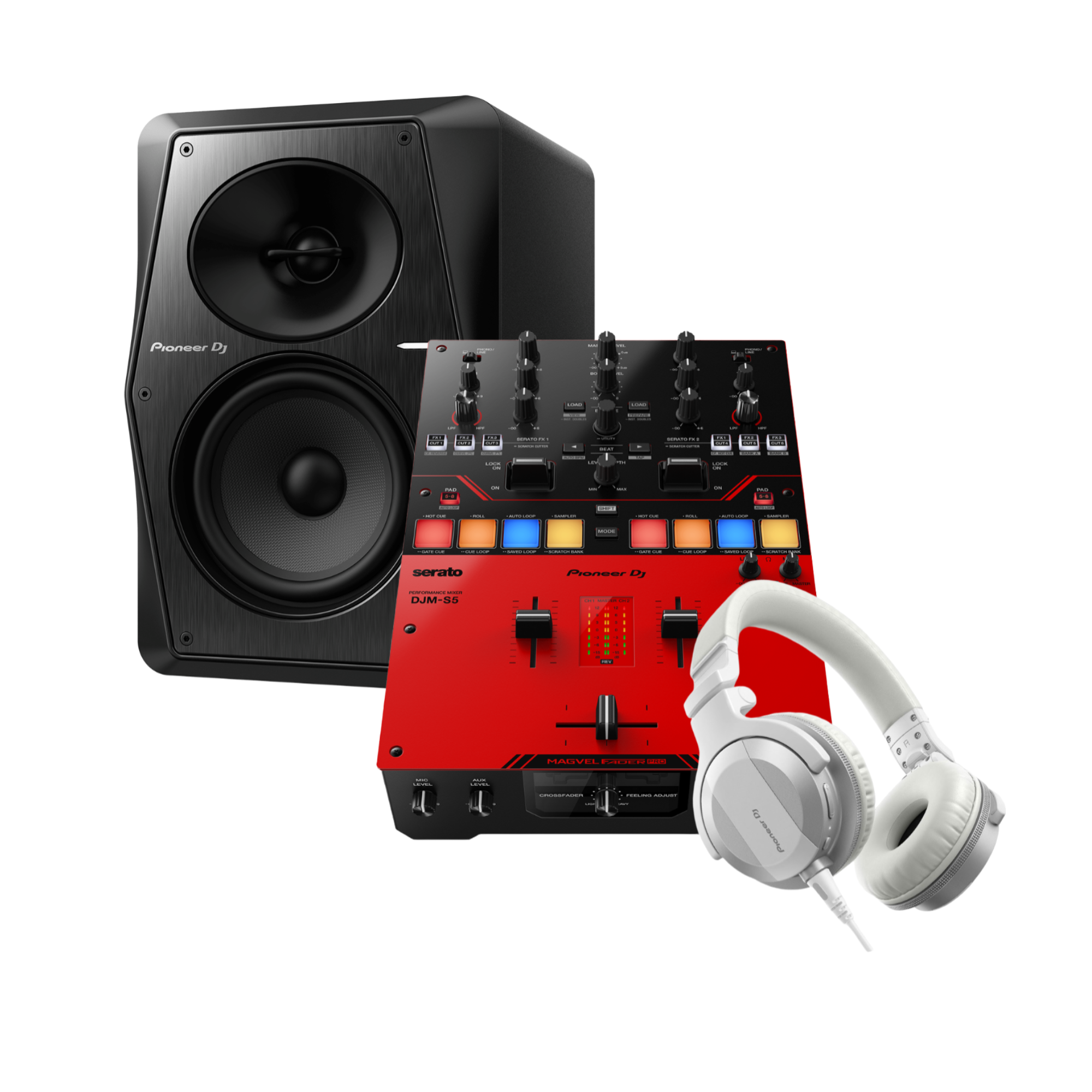 PIONEERDJ Bundle with 2-Channel Mixer plus Headphones and Professional Monitor