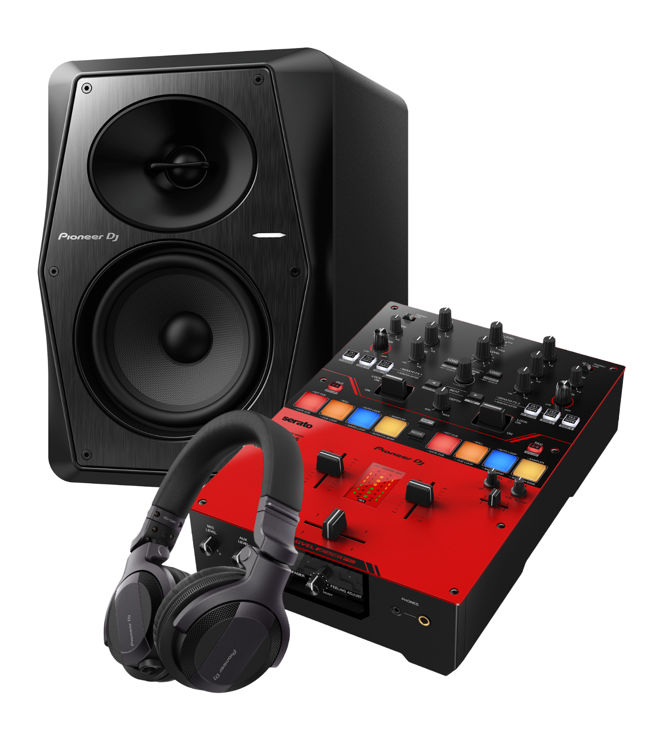 PIONEERDJ Bundle with 2-Channel Mixer plus Headphones and Professional Monitor