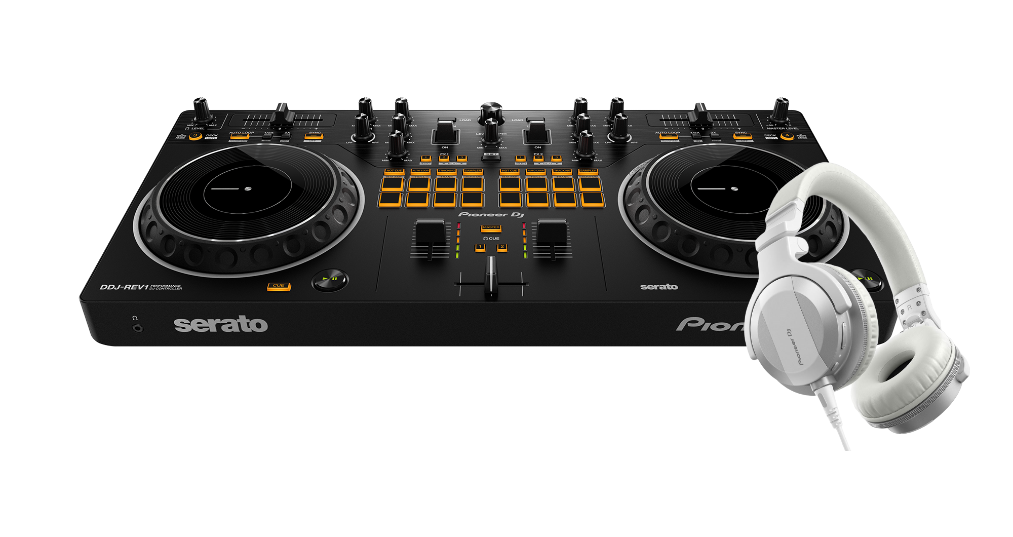 Pioneer DJ Controller Bundle Ddjrev1, White Headphones and Studio Monitor