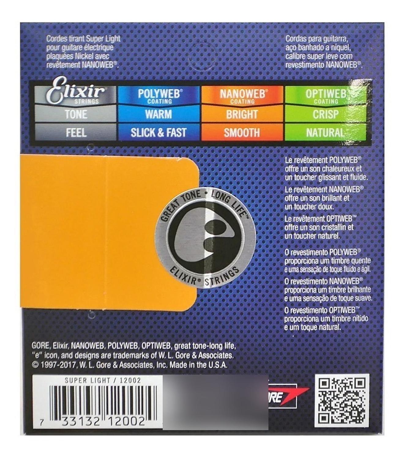 Elixir 12002 Cuerdas Eléctrica 3 Paquetes .09-.42