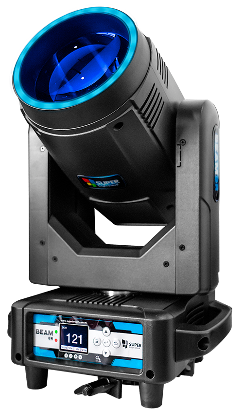 Cabezas Beam 8R con aro led 250W, clamps abatibles estuche con 4 pzas