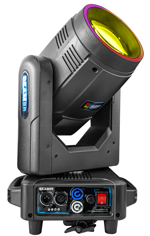 Cabezas Beam 8R con aro led 250W, clamps abatibles estuche con 4 pzas