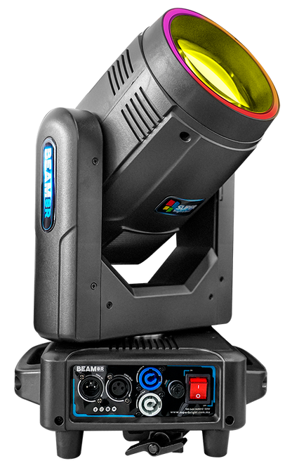 Cabezas Beam 8R con aro led 250W, clamps abatibles estuche con 4 pzas