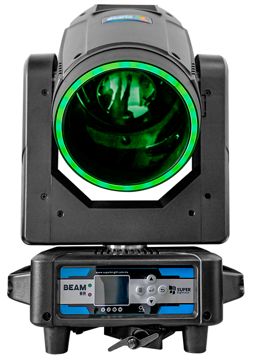 Cabezas Beam 8R con aro led 250W, clamps abatibles estuche con 4 pzas