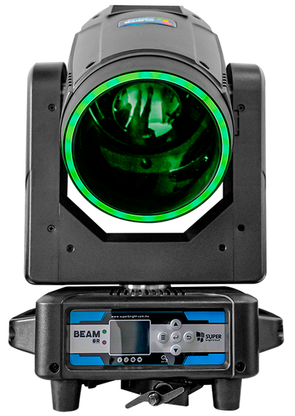 Cabezas Beam 8R con aro led 250W, clamps abatibles estuche con 4 pzas