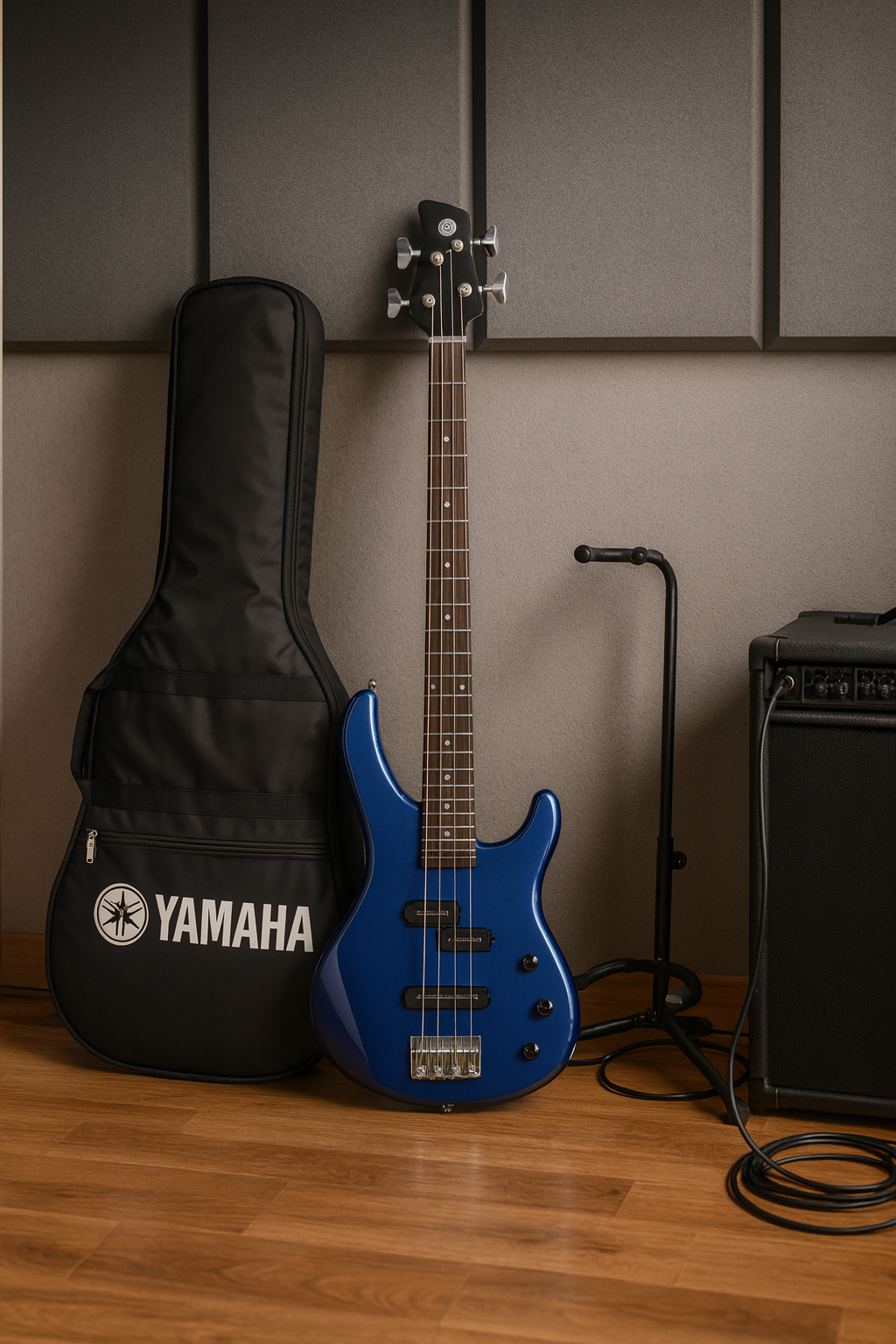 Bajo Yamaha TRBX174DBM Eléctrico Pasivo 4 Cuerdas Azul con Base y Funda