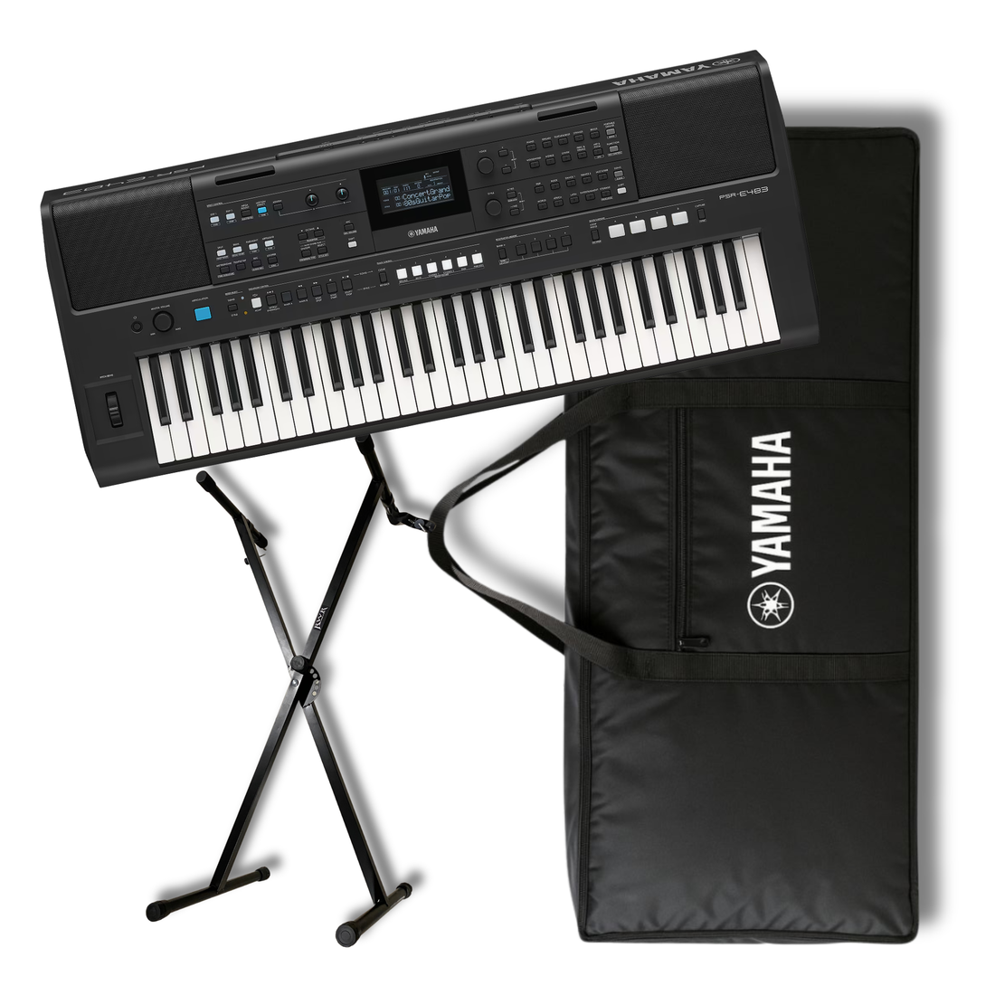 Yamaha Psr-e483 Teclado Para Solista 61 Teclas Touch Usb Negro con Funda y Base