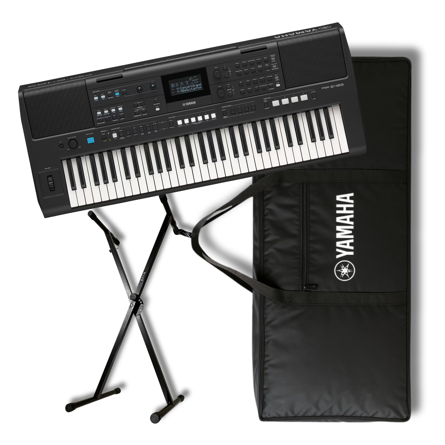 Yamaha Psr-e483 Teclado Para Solista 61 Teclas Touch Usb Negro con Funda y Base