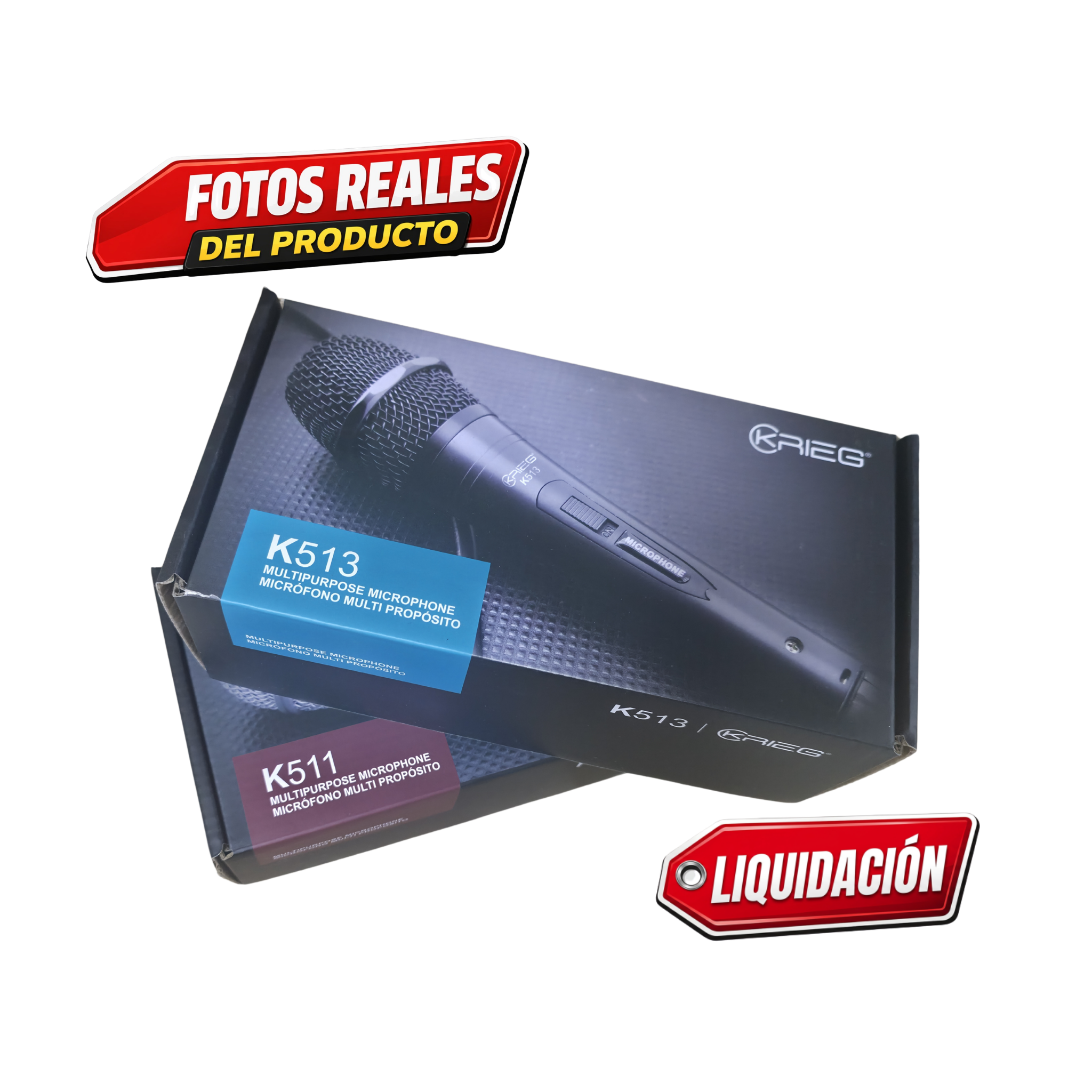 Paquete de doble Micrófono de mano K-511, K-513 y dos soportes de microfonia Ajustables *Oferta de Liquidación*