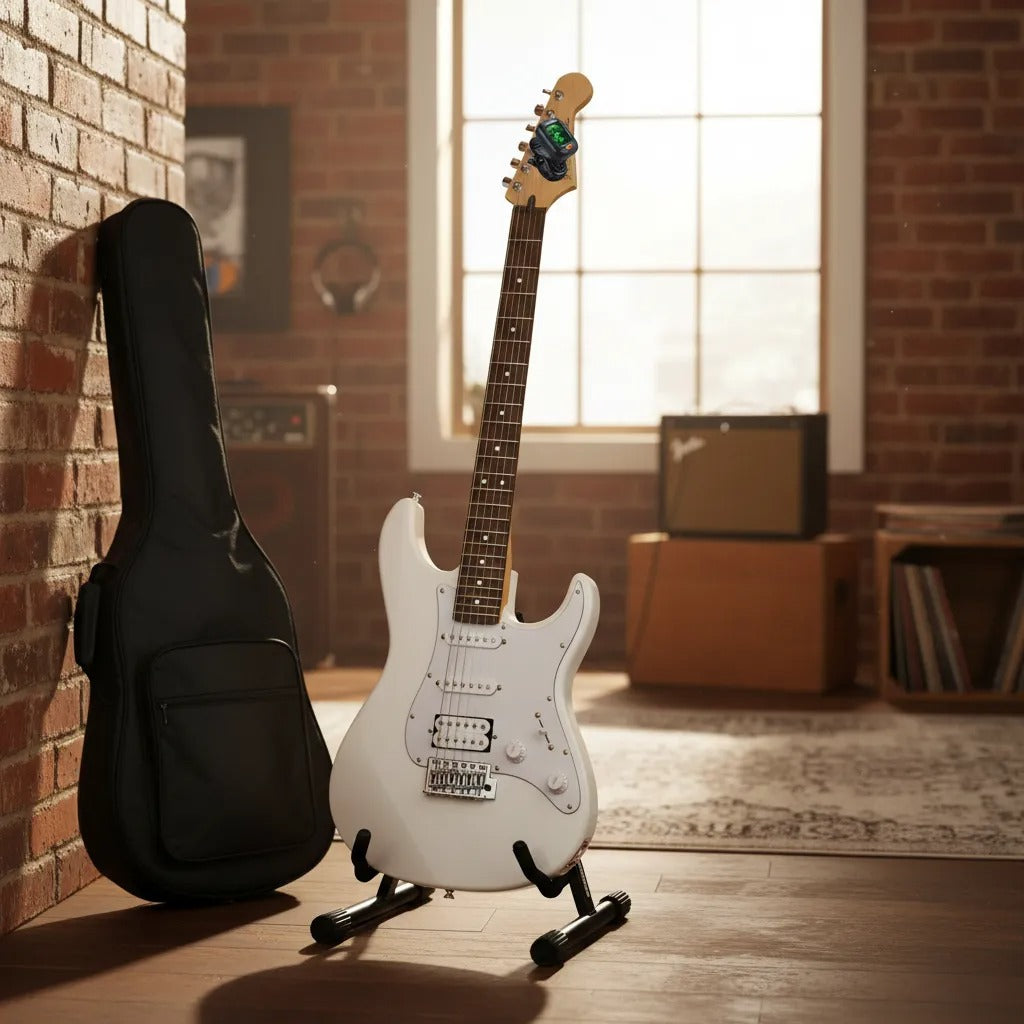 Yamaha Pac012wh Guitarra Electrica con Funda, Base, Cable y Afinador