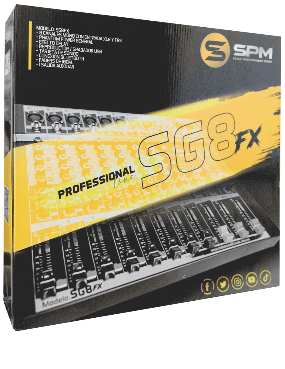 CONSOLA MELO SG8FX DE 8 CANALES MONO, CONEXIÓN BLUETOOTH