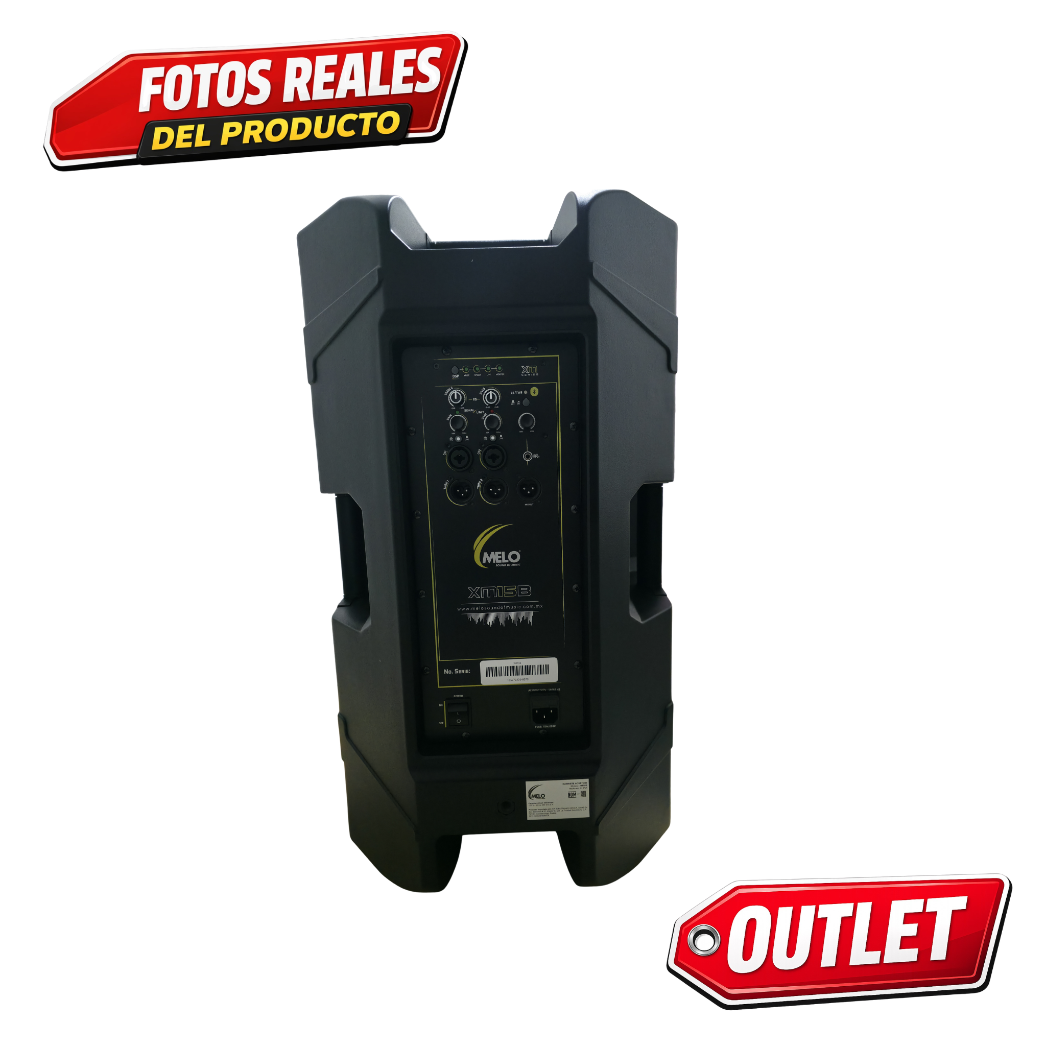 Bafle Activo MELO Modelo XM15B de 15¨ Pulgadas incluye sistema de Microfonia, oferta especial Outlet