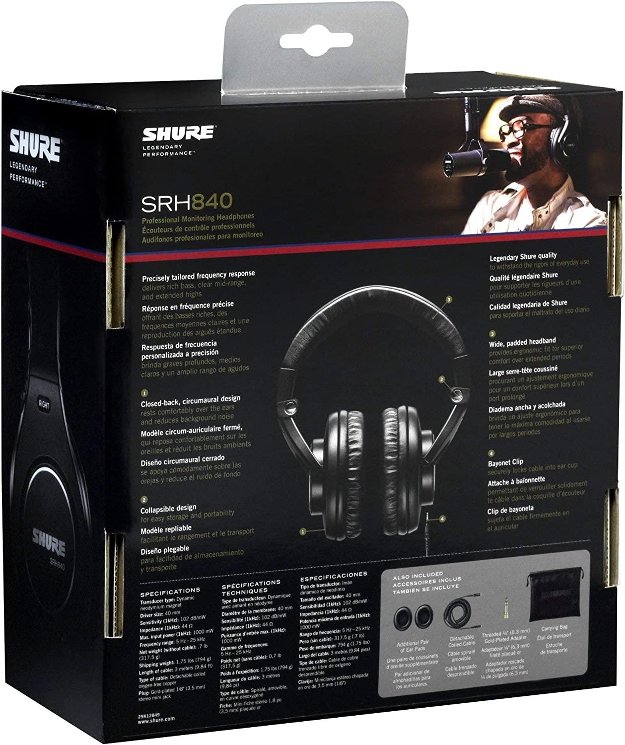 Shure SRH840 Audífonos Profesionales Para Estudio y Monitoreo