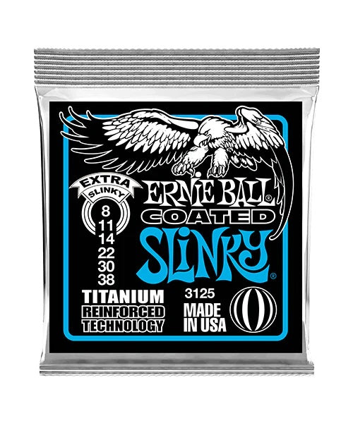 ENCORDADURA ERNIE BALL &quot;COATED - EXTRA SLINKY&quot; PARA GUITARRA ELECTRICA (TITANIO, 0.008-0.038)