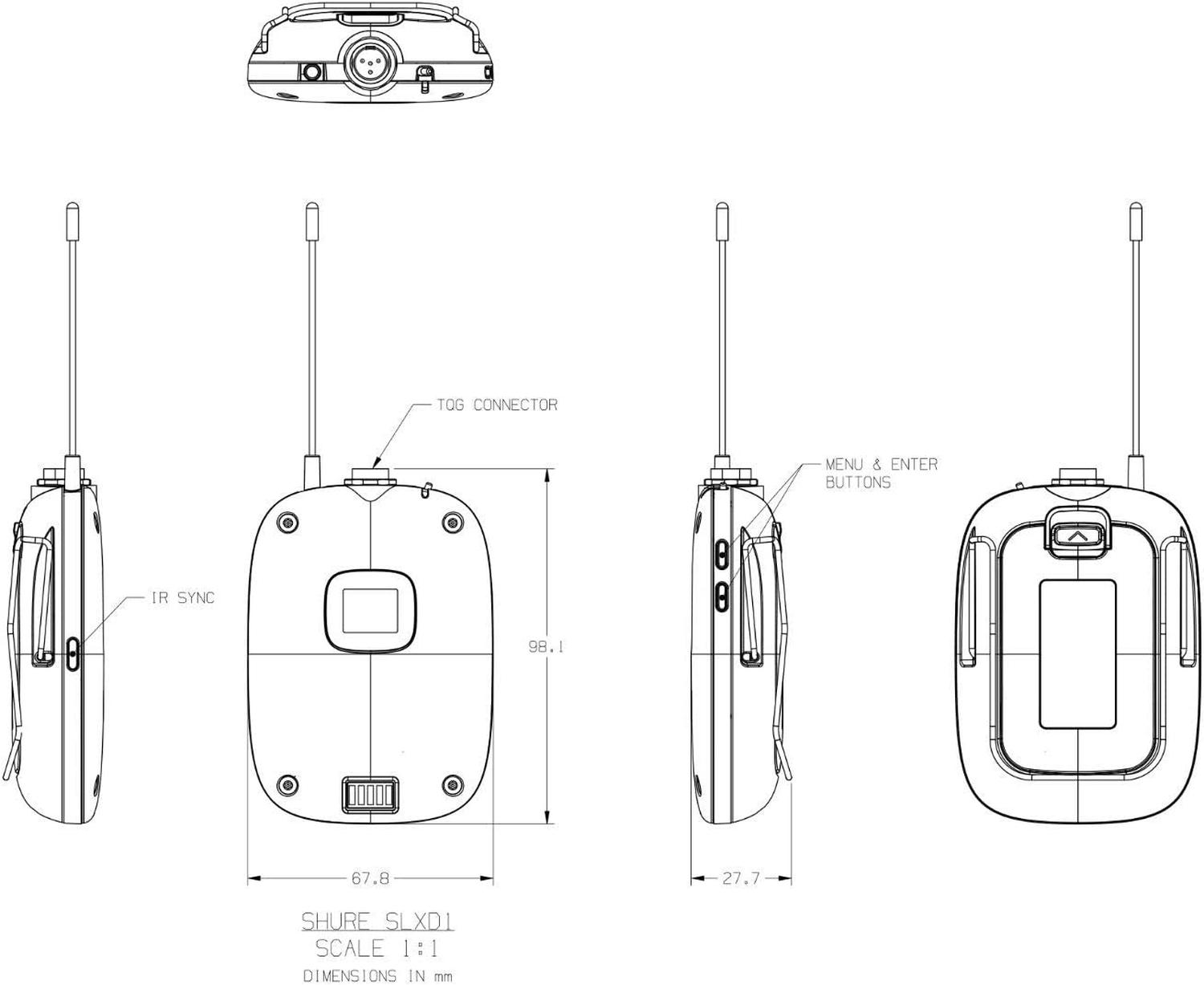 Shure SLXD1 G58 Bodypack Transmisor Inalámbrico Digital