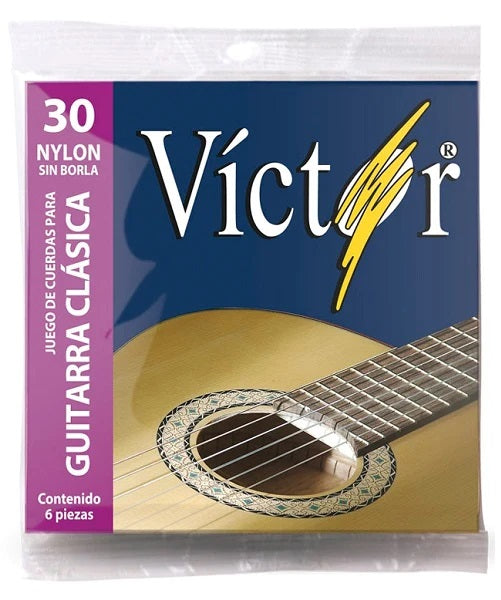 ENCORDADURA VICTOR PARA GUITARRA CLASICA, NYLON NEGRO + ENTORCHADO TUMBAGA DORADO